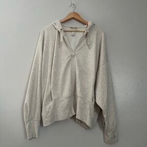 Aritzia Women's Cream Heathered Zip-Up Sweater XL